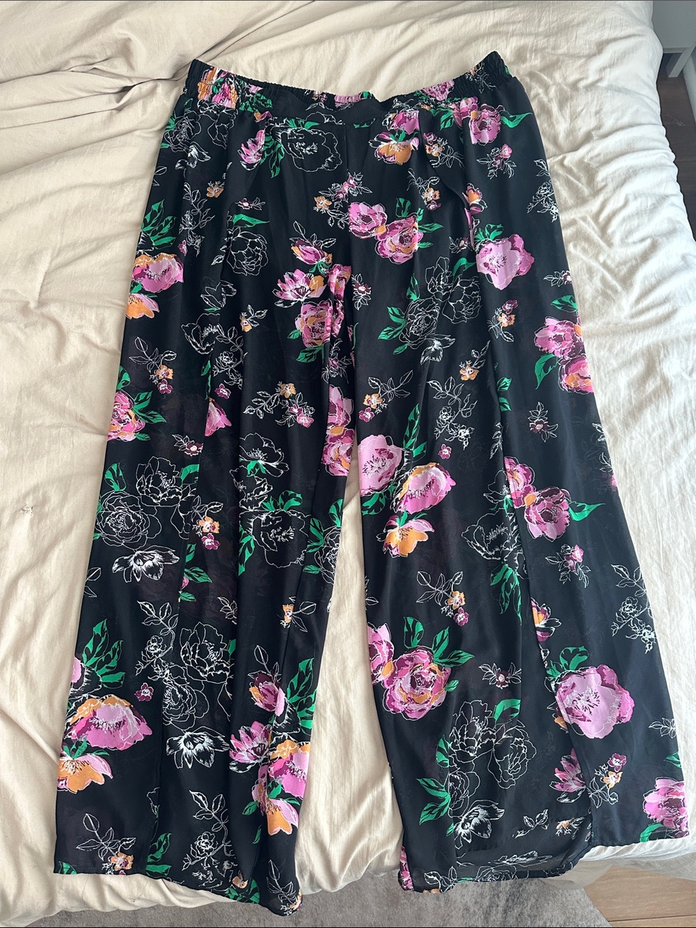 torrid Black Floral Swim Coverup Pants with Pink & Green Print